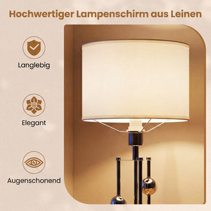 Bedside Table Lamp with Linen Shade and E27 Socket