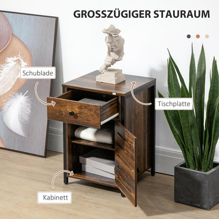 Rustic brown bedside table with drawer - 40x40x60 cm