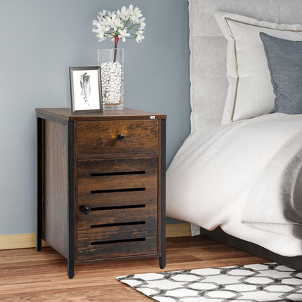 Rustic brown bedside table with drawer - 40x40x60 cm