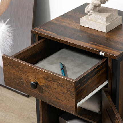 Rustic brown bedside table with drawer - 40x40x60 cm