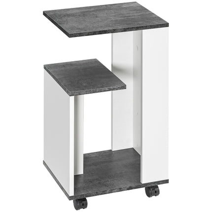 Grau-weißer Couchtisch auf Rollen - Moderner Couchtisch mit 3 Ablagen