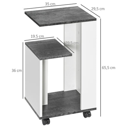 Grau-weißer Couchtisch auf Rollen - Moderner Couchtisch mit 3 Ablagen