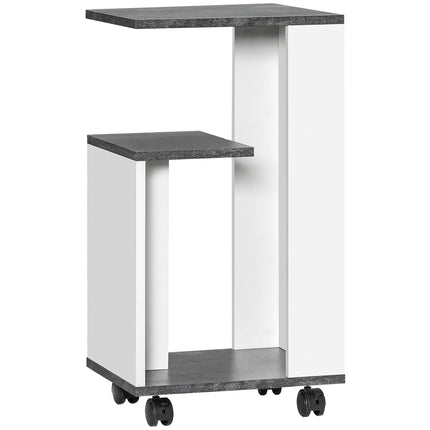 Grau-weißer Couchtisch auf Rollen - Moderner Couchtisch mit 3 Ablagen