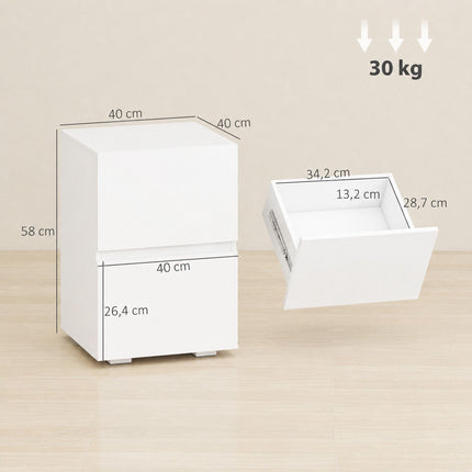 Bedside Tables Set of 2 with 2 Drawers, High-Gloss Fronts, White