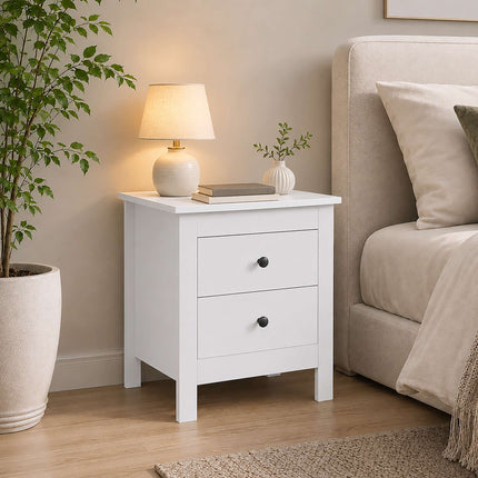 Bedside Table with 2 Drawers and Anti-Slip Pads, White, 48 x 39.5 x 51 cm