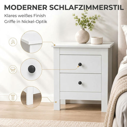 Bedside Table with 2 Drawers and Anti-Slip Pads, White, 48 x 39.5 x 51 cm