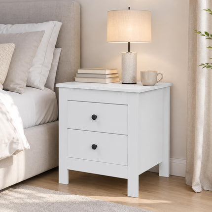 Bedside Table with 2 Drawers and Anti-Slip Pads, White, 48 x 39.5 x 51 cm