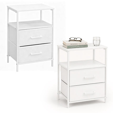 Bedside Table with 2 Fabric Drawers & Shelves, MDF/Metal