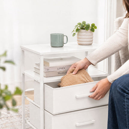 Bedside Table with 2 Fabric Drawers & Shelves, MDF/Metal