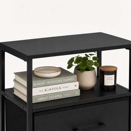 Bedside Table with 2 Fabric Drawers & Shelves, MDF & Metal