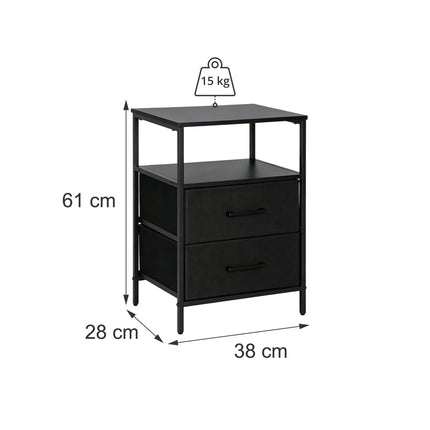 Bedside Table with 2 Fabric Drawers & Shelves, MDF & Metal