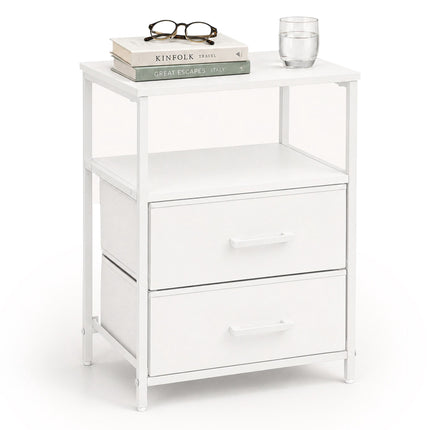 Bedside Table with 2 Fabric Drawers and Shelves, MDF & Metal