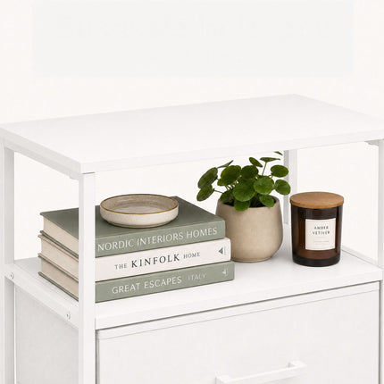 Bedside Table with 2 Fabric Drawers and Shelves, MDF & Metal