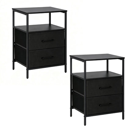 Bedside Table with 2 Fabric Drawers and Shelves, MDF & Metal