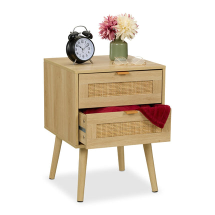 Bedside Table with 2 Wood-Effect Rattan Drawers