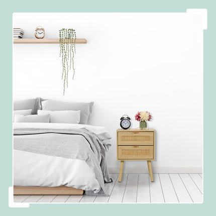 Bedside Table with 2 Wood-Effect Rattan Drawers
