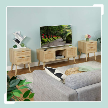 Bedside Table with 2 Wood-Effect Rattan Drawers