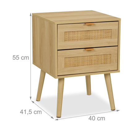 Bedside Table with 2 Wood-Effect Rattan Drawers