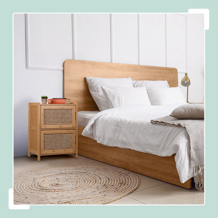 Bedside Table with Bamboo Frame and Rattan Doors