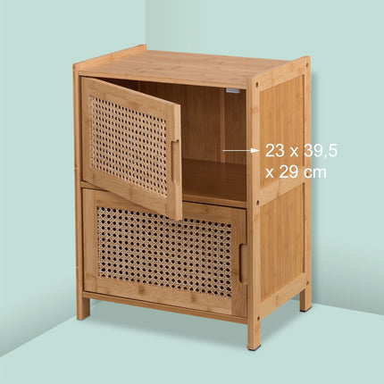 Bedside Table with Bamboo Frame and Rattan Doors