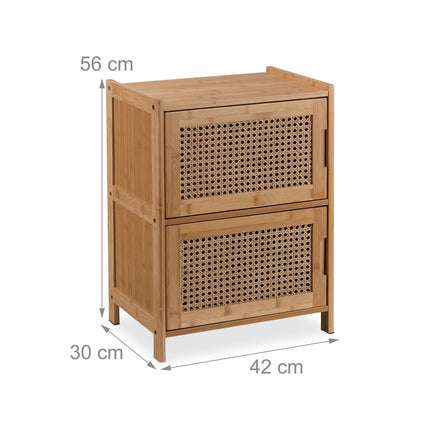 Bedside Table with Bamboo Frame and Rattan Doors