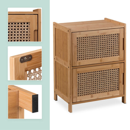 Bedside Table with Bamboo Frame and Rattan Doors
