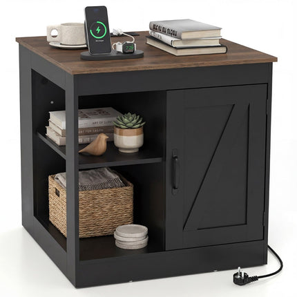 Bedside Table with Charging Station & Adjustable Shelf