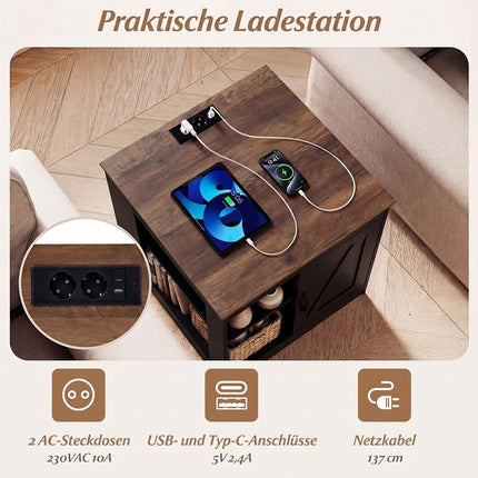 Bedside Table with Charging Station & Adjustable Shelf