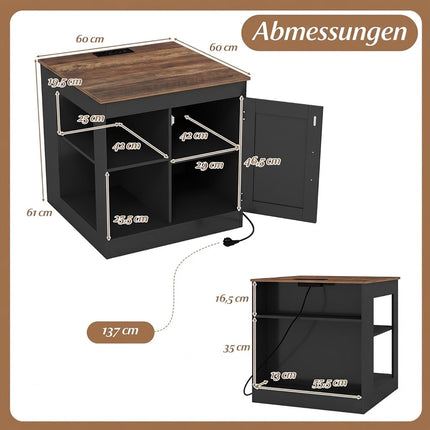 Bedside Table with Charging Station & Adjustable Shelf