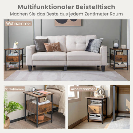 Bedside Table with Charging Station, Drawer, and Shelves