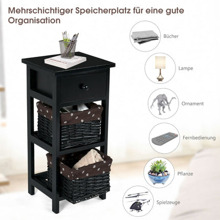 Nachttisch mit Schublade, Rattankörbe, 28x26x60 cm