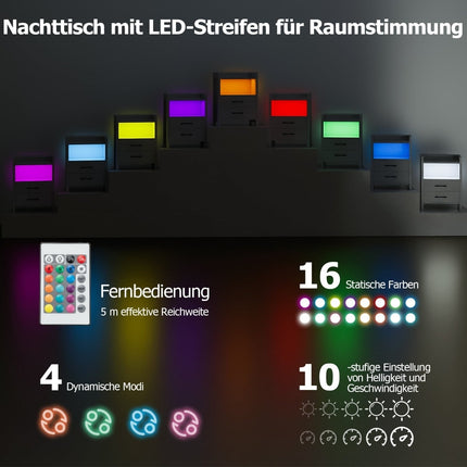 Nachttisch mit LED-Beleuchtung und Ladestation, 2 Schubladen