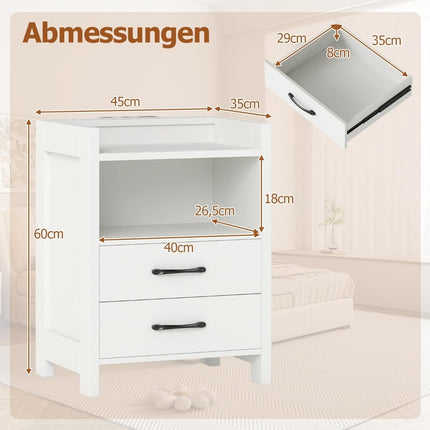 Nachttisch mit LED-Beleuchtung und Ladestation, 2 Schubladen