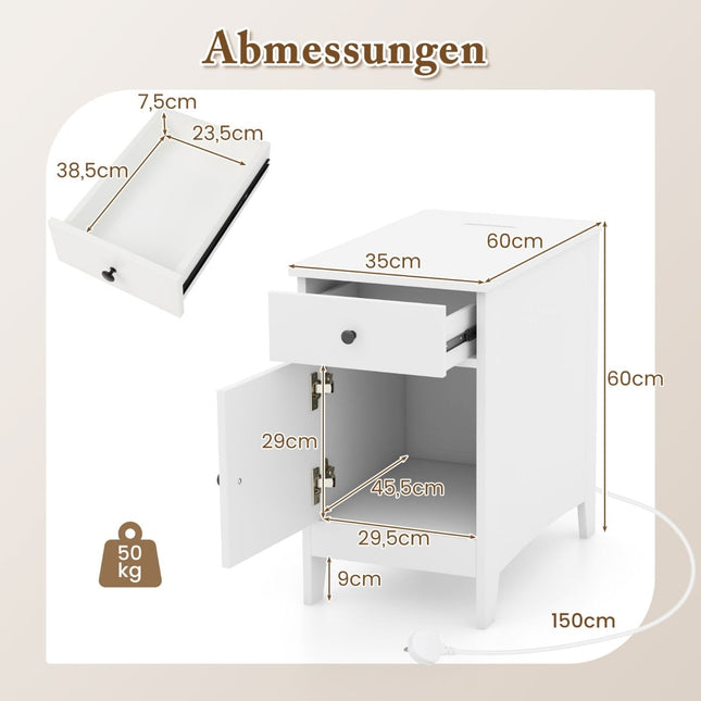 Nachttisch mit USB-Anschlüssen, Steckdosen, Zeitschriftenablage