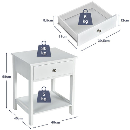 Nachttisch 2-stufig Nachtkommode modern Nachttisch mit Schublade weiß