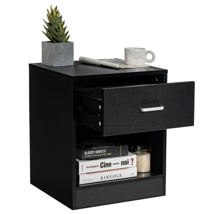 Nachttisch 45 x 42,5 x 55 cm Beistelltisch mit Schublade und offenem Fach Sofatisch Modern Schwarz