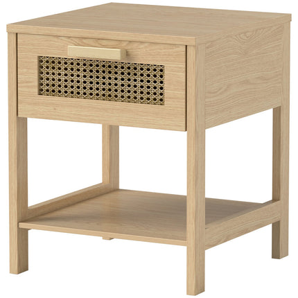 Rattan bedside table with drawer and shelf, 40 x 40 x 48.4 cm
