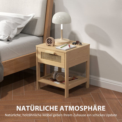 Rattan bedside table with drawer and shelf, 40 x 40 x 48.4 cm