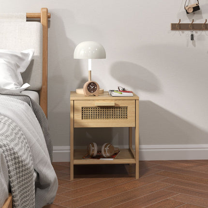 Rattan bedside table with drawer and shelf, 40 x 40 x 48.4 cm
