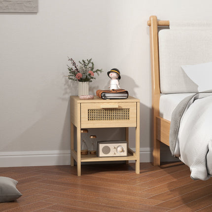Rattan bedside table with drawer and shelf, 40 x 40 x 48.4 cm