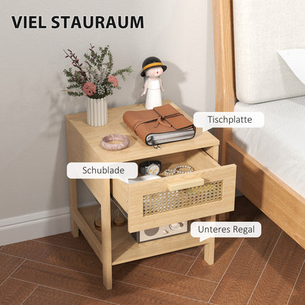 Rattan bedside table with drawer and shelf, 40 x 40 x 48.4 cm