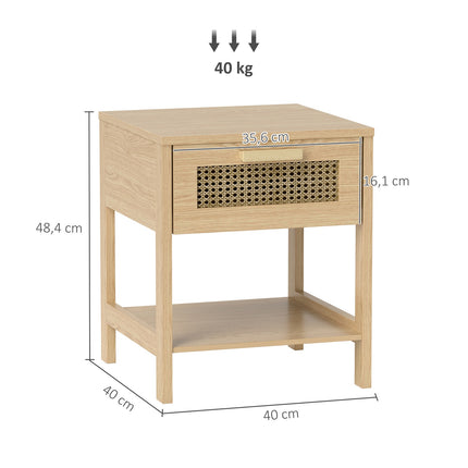 Rattan bedside table with drawer and shelf, 40 x 40 x 48.4 cm
