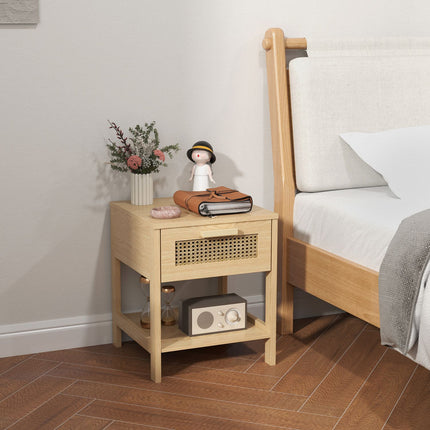 Rattan bedside table with drawer and shelf, 40 x 40 x 48.4 cm