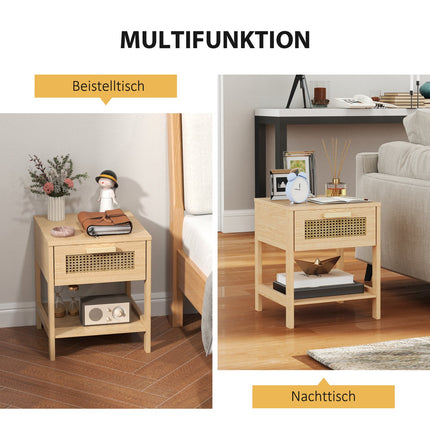 Rattan bedside table with drawer and shelf, 40 x 40 x 48.4 cm