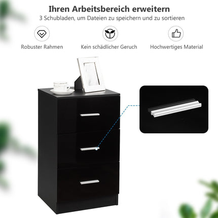 Nachttisch Aktenschrank mit 3 Schubladen Schubladencontainer schwarz