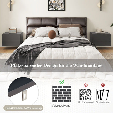 Nachttisch Hängeregal Wandregal mit 2 Schubladen Beistelltisch Wandmontage 42 x 30 x 28 cm Grau