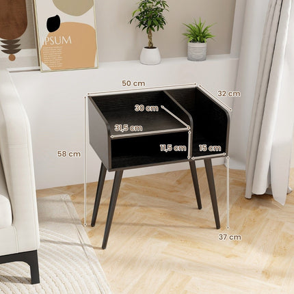 Table de chevet table d'appoint avec compartiment ouvert table de canapé avec pieds de support en métal 50 x 32 x 58 cm noir 1 pièce