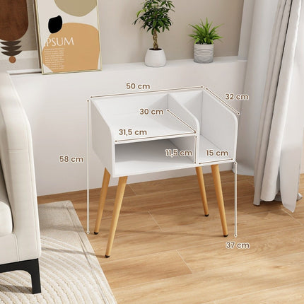 Bedside table side table with open compartment sofa table with metal support legs 50 x 32 x 58 cm white 1 piece
