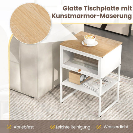 Nachtkastje nachtkastje houten nachtkastje met metalen frame & plank & transparante deur 40 x 32 x 56 cm wit