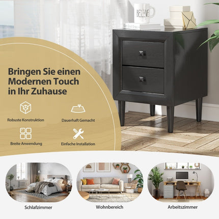 Noční stolky, dřevěný odkládací stolek se 2 zásuvkami, moderní konferenční stolek, černá